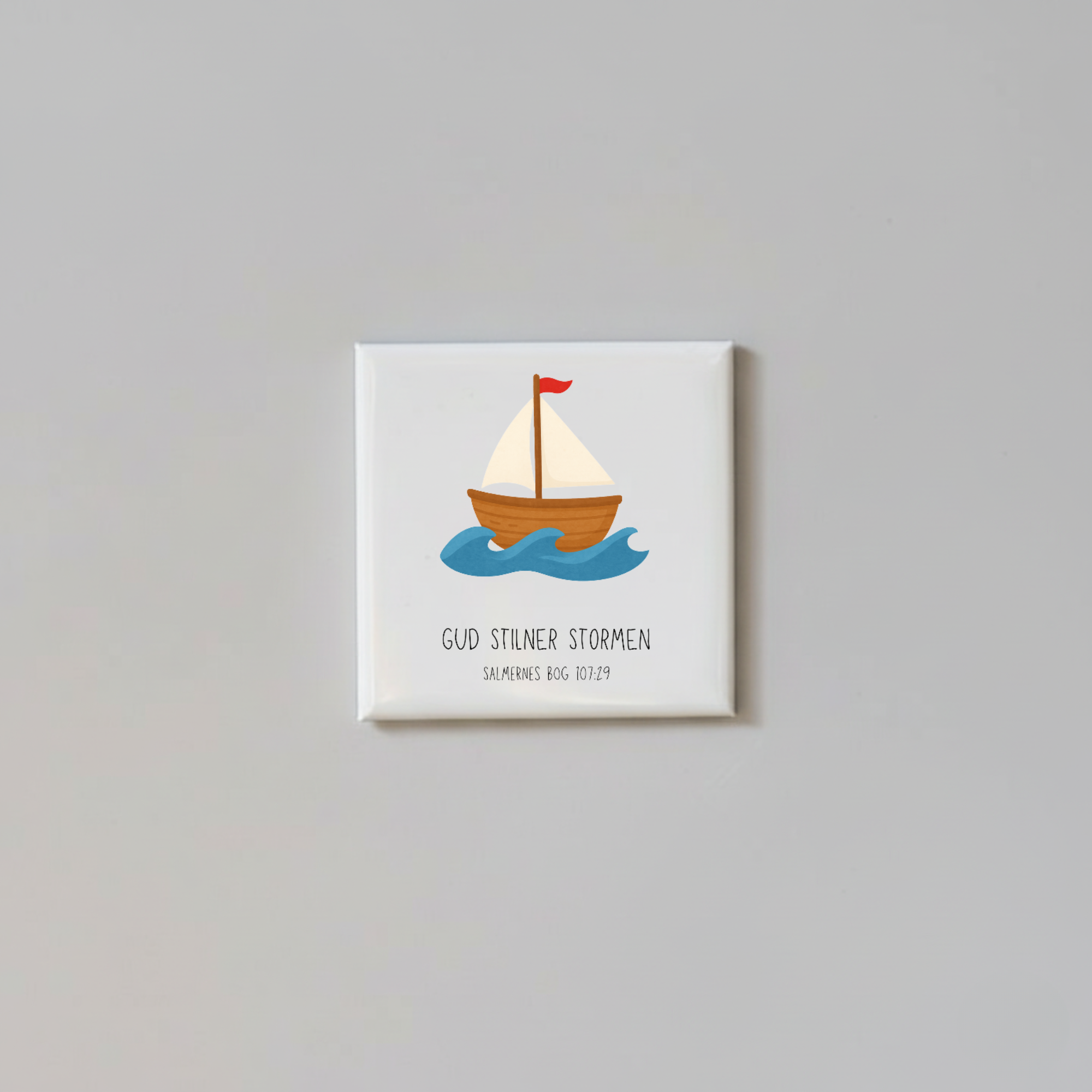 "Gud stilner stormen" børnemagneter 5x5 cm